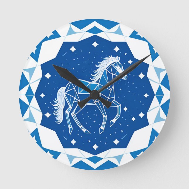 Reloj Redondo Mediano Ilustración de caballo geométrico (Anverso)