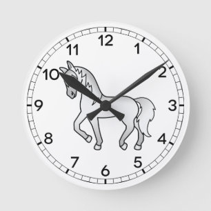 Reloj Redondo Mediano Ilustración de caballo trotando de dibujos animado