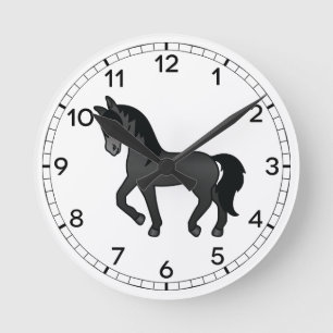Reloj Redondo Mediano Ilustración de caballo trotón de dibujos animados 
