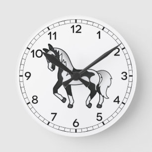 Reloj Redondo Mediano Ilustración de caballo trotón de dibujos animados 