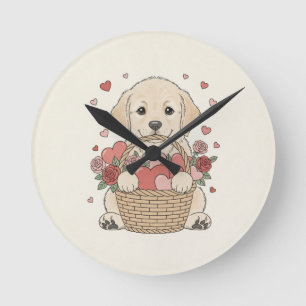 Reloj Redondo Mediano Ilustración de cachorro adorable con corazón y ces