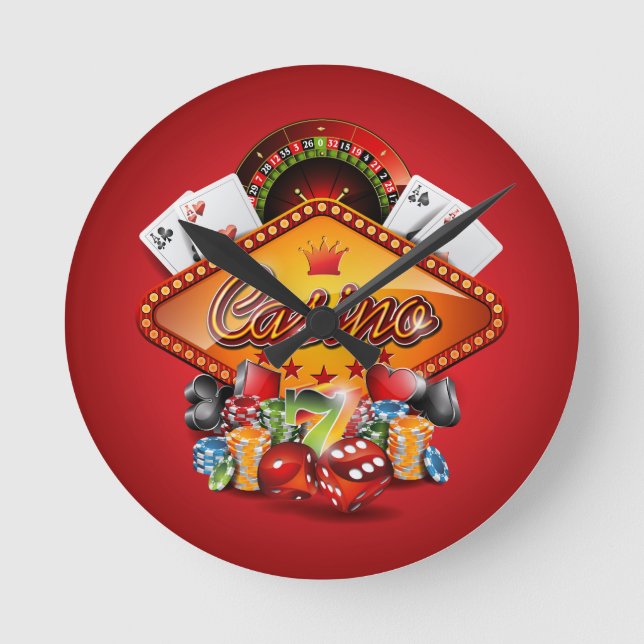 Reloj Redondo Mediano Ilustracion de casino con elementos de juego (Anverso)