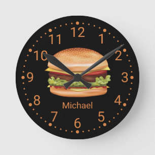 Reloj Redondo Mediano Ilustración de comida rápida de hamburguesa con no