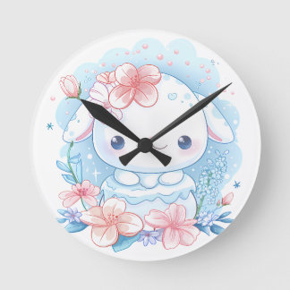 Reloj Redondo Mediano Ilustración de conejito Chibi adorable