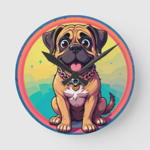 Reloj Redondo Mediano Ilustración de dibujos animados coloridos de pug a