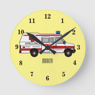 Reloj Redondo Mediano ilustración de dibujos animados de ambulancia