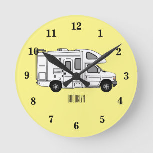 Reloj Redondo Mediano Ilustración de dibujos animados de autocaravana
