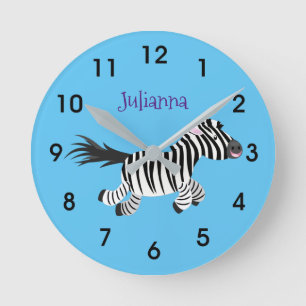 Reloj Redondo Mediano Ilustración de dibujos animados de cebra divertida