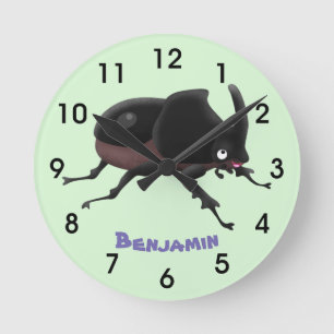 Reloj Redondo Mediano Ilustración de dibujos animados de escarabajo rino