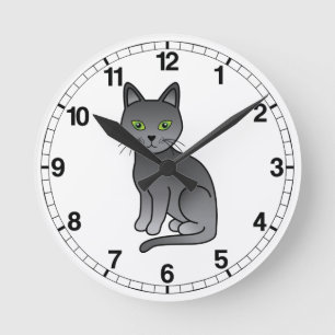 Reloj Redondo Mediano Ilustración de dibujos animados de gato azul ruso