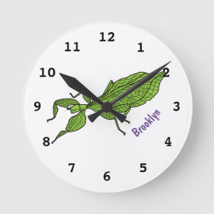 Reloj Redondo Mediano Ilustración de dibujos animados de insecto hoja ve