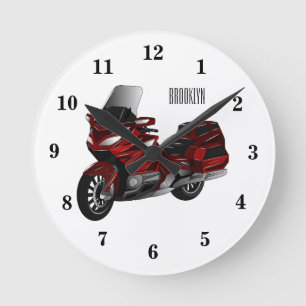 Reloj Redondo Mediano Ilustración de dibujos animados de motocicleta de 