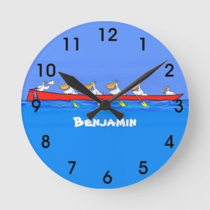 Reloj Redondo Mediano Ilustración de dibujos animados de pelícanos diver