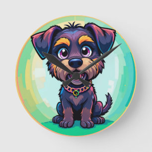 Reloj Redondo Mediano Ilustración de dibujos animados de perro alegre y