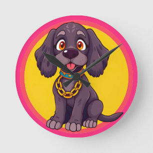 Reloj Redondo Mediano Ilustración de dibujos animados de perro feliz