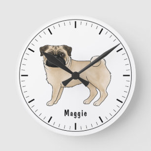 Reloj Redondo Mediano Ilustración de dibujos animados de perro pug cerva