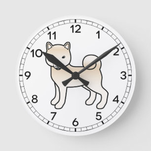 Reloj Redondo Mediano Ilustración de dibujos animados de perro Shiba Inu