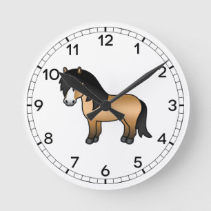 Reloj Redondo Mediano Ilustración de dibujos animados de poni Shetland c