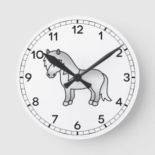 Reloj Redondo Mediano Ilustración de dibujos animados de poni Shetland g