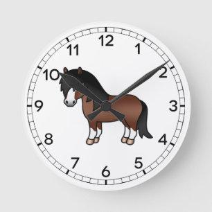 Reloj Redondo Mediano Ilustración de dibujos animados de poni Shetland m
