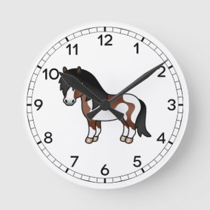 Reloj Redondo Mediano Ilustración de dibujos animados de poni Shetland p