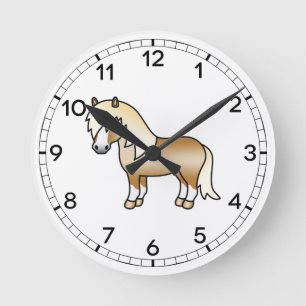 Reloj Redondo Mediano Ilustración de dibujos animados de poni Shetland P