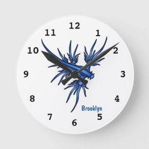 Reloj Redondo Mediano Ilustracion de dragón azul