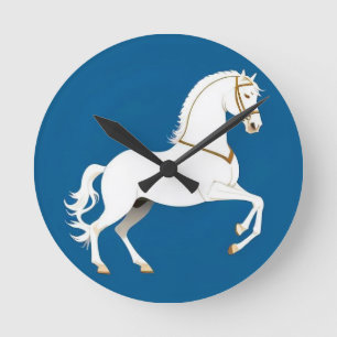 Reloj Redondo Mediano Ilustración de elegante semental blanco en