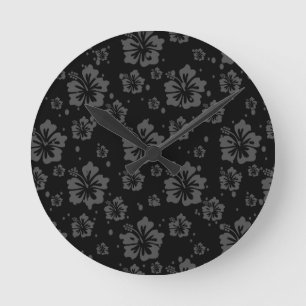 Reloj Redondo Mediano Ilustracion de flores negras sobre fondo negro