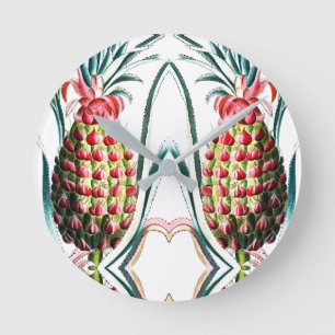 Reloj Redondo Mediano Ilustracion de frutos tropicales de piña de época
