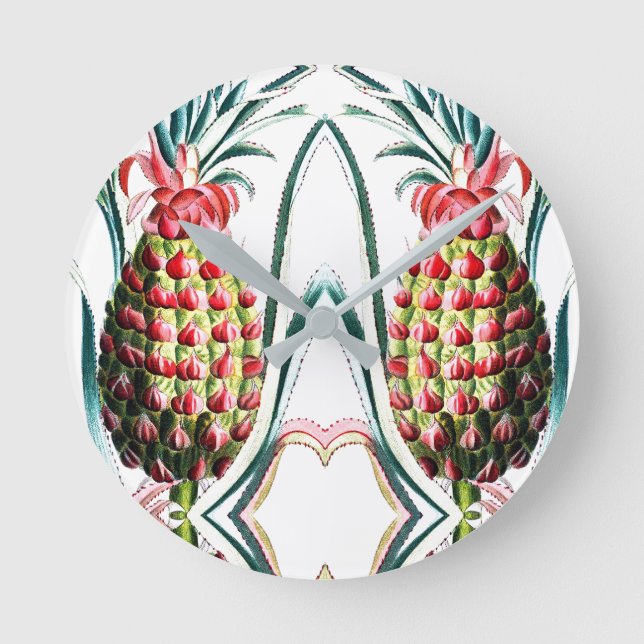 Reloj Redondo Mediano Ilustracion de frutos tropicales de piña de época (Anverso)