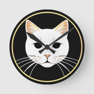 Reloj Redondo Mediano Ilustración de gato blanco elegante