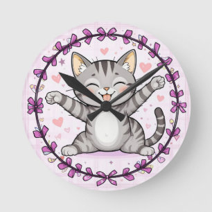 Reloj Redondo Mediano Ilustración de gato de dibujos animados feliz