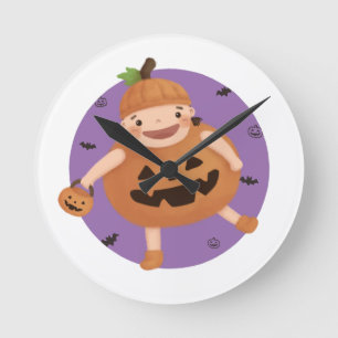 Reloj Redondo Mediano Ilustracion de Halloween: Chica de calabaza