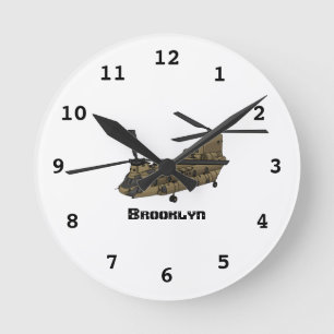 Reloj Redondo Mediano Ilustracion de helicópteros militares de Chinook