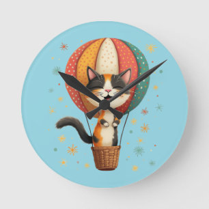 Reloj Redondo Mediano Ilustración de la aventura celestial de un gato ca