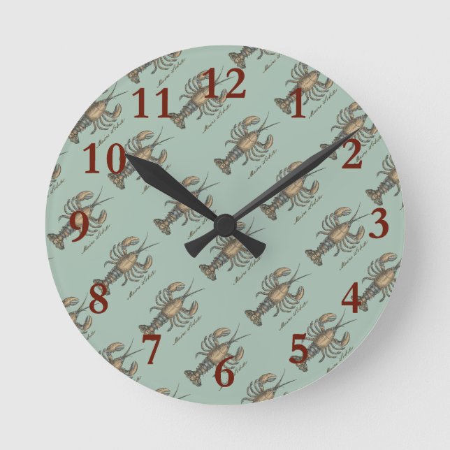 Reloj Redondo Mediano Ilustracion de langosta Antique Maine (Anverso)