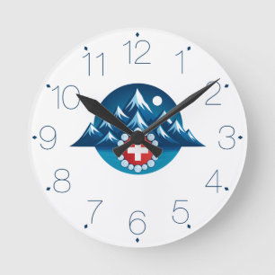Reloj Redondo Mediano Ilustración de los Alpes suizos
