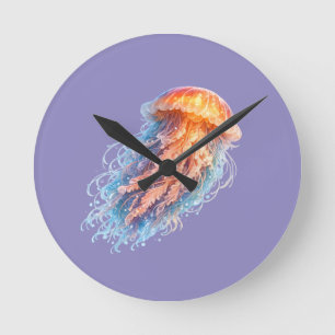 Reloj Redondo Mediano Ilustración de Medusa Elegante Fantasía Oceánica