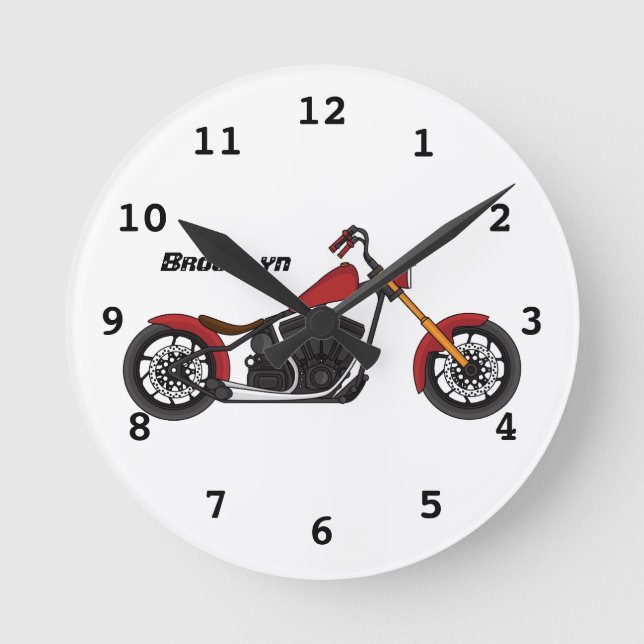 Reloj Redondo Mediano Ilustracion de motocicleta estilo helicóptero (Anverso)