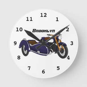 Reloj Redondo Mediano Ilustracion de motocicleta púrpura de Sidecar