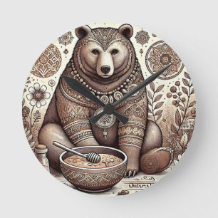 Reloj Redondo Mediano Ilustración de oso decorativo