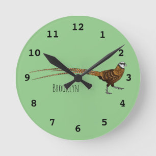 Reloj Redondo Mediano Ilustracion de pájaro faisán de Reeves