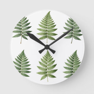 Reloj Redondo Mediano Ilustración de patrón de hojas de helecho botánico