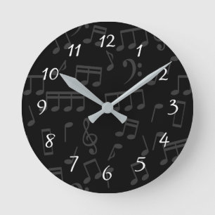 Reloj Redondo Mediano Ilustracion de patrón de notas musicales
