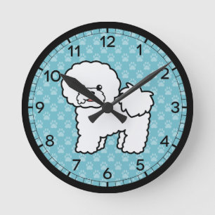 Reloj Redondo Mediano Ilustración de perro Bichon Frise de dibujos anima