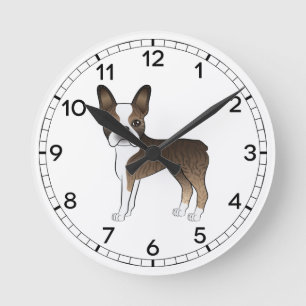 Reloj Redondo Mediano Ilustración de perro Boston Terrier atigrado y bla