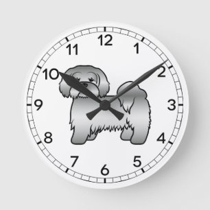 Reloj Redondo Mediano Ilustración de perro de dibujos animados Lhasa Aps