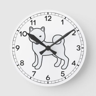 Reloj Redondo Mediano Ilustración de perro de dibujos animados Shiba Inu