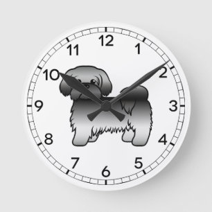 Reloj Redondo Mediano Ilustración de perro de dibujos animados Shih Tzu